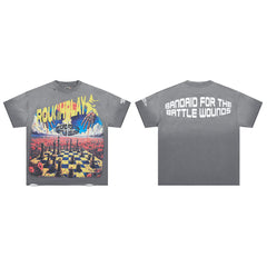 Rough Play Bandaid for the Battle Wounds Oversized Graphic Tee — Washed Grey