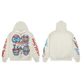 DUAA Velocity Speed Racing Oversized Zip Hoodie — Washed Beige