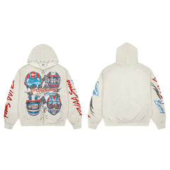 DUAA Velocity Speed Racing Oversized Zip Hoodie — Washed Beige