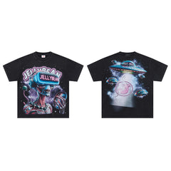 Jellybean Alien VR Oversized Graphic Tee — Washed Black