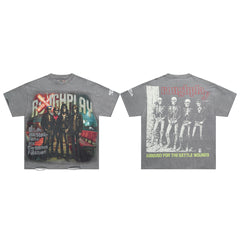 Rough Play Skeleton Band Oversized Graphic Tee — Grey