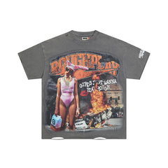 Rough Play Girls Just Wanna Play Rough Oversized Graphic Tee — Grey