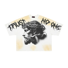 Rare Peace Trust No One Oversized Graphic Tee — Washed White