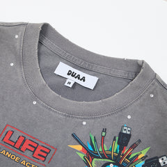 DUAA All Wired Oversized Graphic Tee — Grey