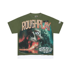 Rough Play Jungle Skull Oversized Graphic Tee — Olive