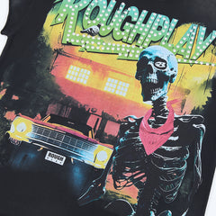 Rough Play Skeleton Cruiser Oversized Graphic Tee — Washed Black