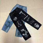 Mixed Motion Angel Sketch Print Baggy Denim Jeans