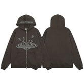 Broken Planet Cracked Planet Zip Up Hoodie - Dark Brown
