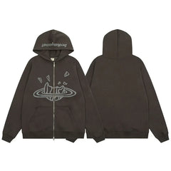 Broken Planet Cracked Planet Zip Up Hoodie - Dark Brown