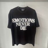 Mixed Emotion White Tee – Studded Emotions Never Die Back Print