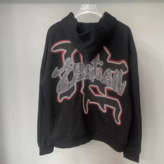 Mixed Emotion Black Zip Hoodie – Worn Angel Rhinestone Emotion Print