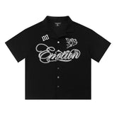 Mixed Emotion Short Sleeve Shirt – White Embroidered Emotion Print