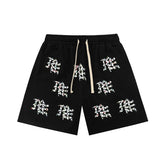 Mixed Emotion Casual Shorts – Rhinestone Gothic Letter Print