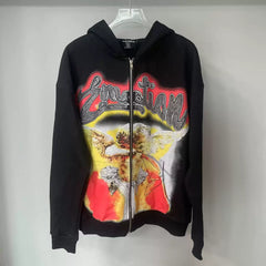 Mixed Emotion Black Zip Hoodie – Worn Angel Rhinestone Emotion Print