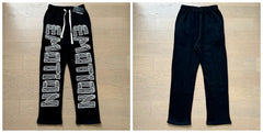 Mixed Emotion Wood‑Textured Logo Straight‑Leg Sweatpants