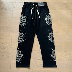 Mixed Emotion Rhinestone Sun Logo Zip‑Up Hoodie Tracksuit Set