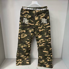 Mixed Emotion Camo Multi‑Pocket Embroidered Cargo Pants