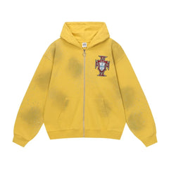 Foreign Trade Fashion Vale Retro Printed Coat High Street Trendy Casual Hip Hop Fashion Men's and Women's Hooded Cardigan Sweatshirt (7)