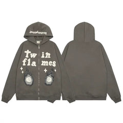 Broken Planet Twin Flames Zip Up Hoodie - Dark Grey