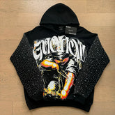 Mixed Emotion Vintage Archer Graphic Rhinestone‑Sleeve Hoodie