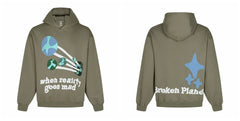 Broken Planet When Reality Goes Mad Olive Green Oversized Graphic Hoodie