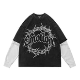 Mixed Emotion Dark Grey Two-Layer Pullover – Thorn Ring Emotion Print
