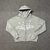 Broken Planet Cracked Planet Zip Hoodie - Smoke Grey