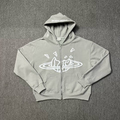 Broken Planet Cracked Planet Zip Hoodie - Smoke Grey