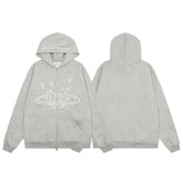 Broken Planet Cracked Planet Zip Up Hoodie - Heather Grey