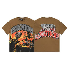 Mixed Emotion Brown Tee – Skull Emotion Horror Print