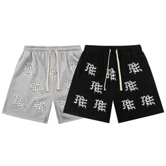 Mixed Emotion Casual Shorts – Rhinestone Gothic Letter Print