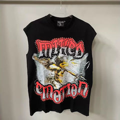 Mixed Emotion Black Tank Top – Studded Mixed Emotion Angel Print