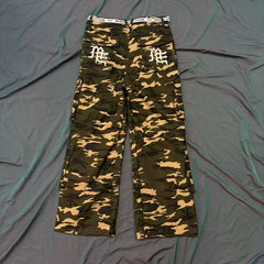 Mixed Emotion Camo Multi‑Pocket Embroidered Cargo Pants