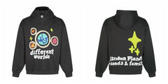 Broken Planet Different Worlds Black Oversized Graphic Hoodie
