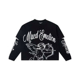 Mixed Emotion Black Long Sleeve Two-Layer Pullover – Cupid Mixed Emotion Print