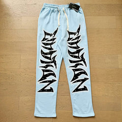 Mixed Emotion Studded Gothic Graphic Straight‑Leg Sweatpants