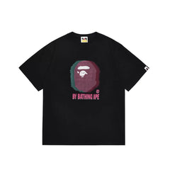 BAPE Style Glitch Colorblock Ape Head Short-Sleeve Tee - Black