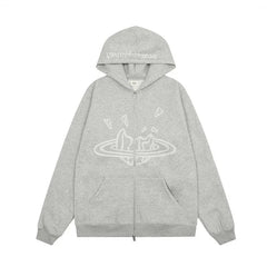 Broken Planet Cracked Planet Zip Up Hoodie - Heather Grey