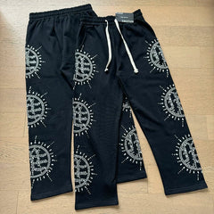 Mixed Emotion Rhinestone Sun Logo Zip‑Up Hoodie Tracksuit Set