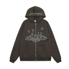 Broken Planet Cracked Planet Zip Up Hoodie - Dark Brown
