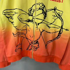 Mixed Emotion Gradient Cupid Graphic Zip‑Up Hoodie