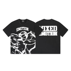 Mixed Emotion Black Tee – White Emotion Cupid Print