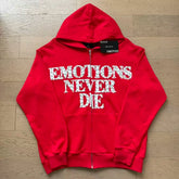 Mixed Emotion Emotions Never Die Rhinestone‑Effect Zip‑Up Hoodie