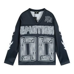 Mixed Emotion 00 Wood Grain Print Long‑Sleeve Hockey Jersey