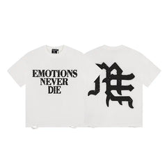 Mixed Emotion White Tee – Emotions Never Die Distressed Print