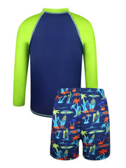 Boys Kids Swimsuit Letter Coconut Tree Print Long Sleeves Children Swimsuit Summer Beach Shorts Bathing Suit Swimming