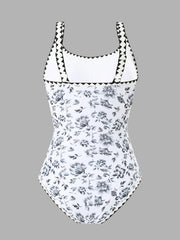 Floral Print Drawstring Swimsuit Women One Piece Strappy Swimwear Female Monokini Bathing Swimming Suit Padded Beachwear