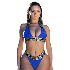 Print Black Push Up Bikini Two Pieces Set Women Swimwear Bandage Halter Swimsuit Bathing Suit