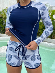 Long Sleeve Rash guard Swimsuit Women Tropical Printed Swimwear Two Pieces Diving Clothes Bathing Suit Surfing Beachwear