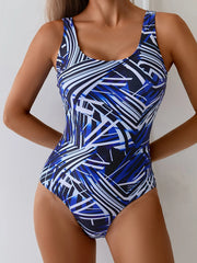 Women's fashionable one-piece swimsuit with geometric lines, printed vest style, one-piece swimsuit, children's swimsuit